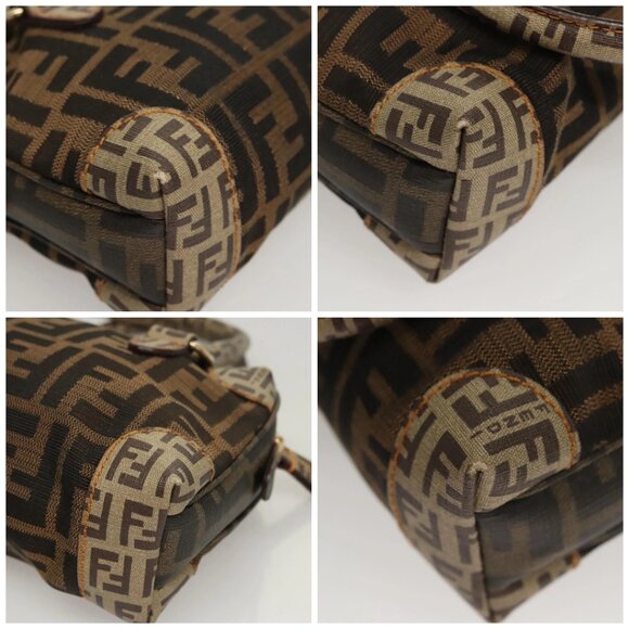 FENDI Zucca Canvas Zucchino Canvas Hand Bag 2way Brown Black beige - Picture 16 of 16